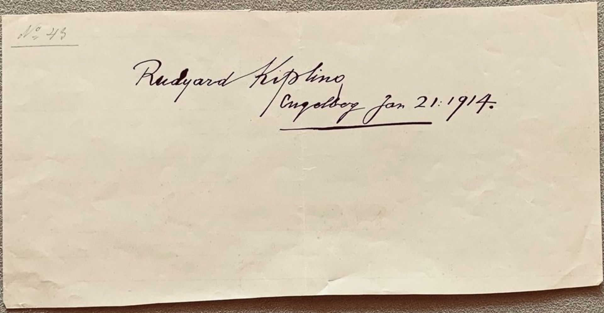 KIPLING RUDYARD. 1865-1936. Autograph sheet - Signed and dated. Engelberg. [...]