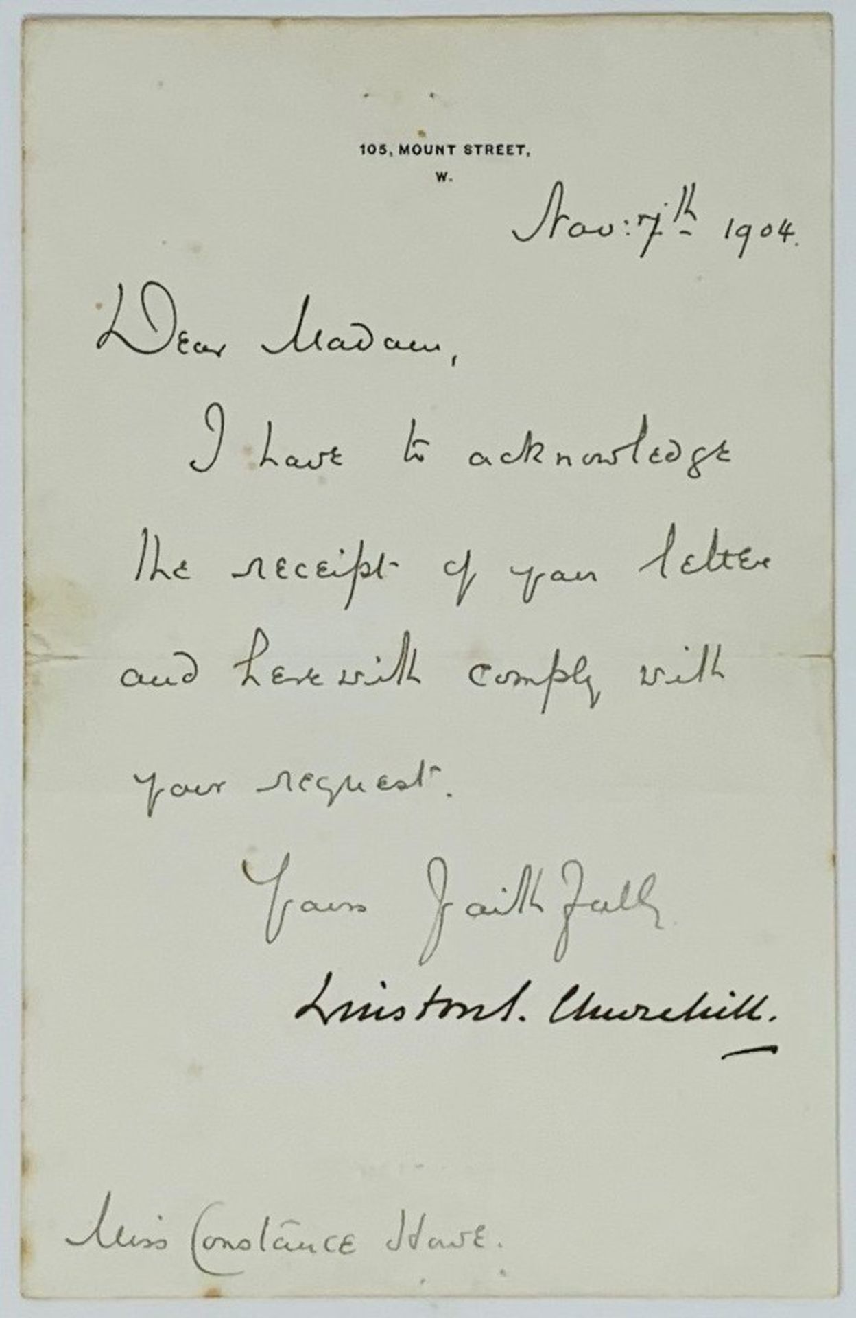 CHURCHILL (SIR WINSTON LEONARD SPENCER). 1874-1965. Signed Letter - Signed Letter [...]