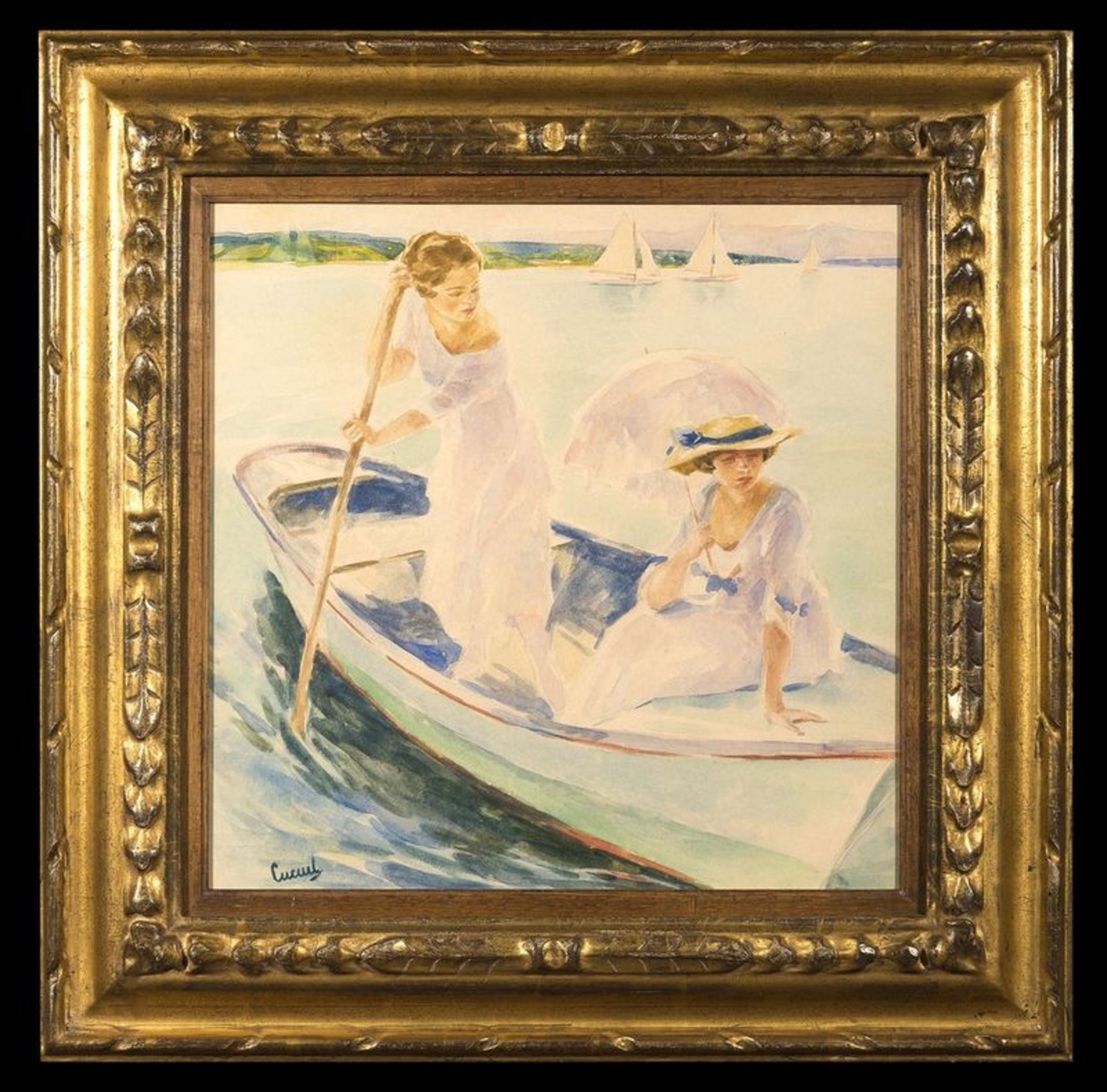 EDWARD CUCUEL (1879 – 1954) Boating on a Sunday Afternoon - Watercolour and [...] - Image 2 of 2