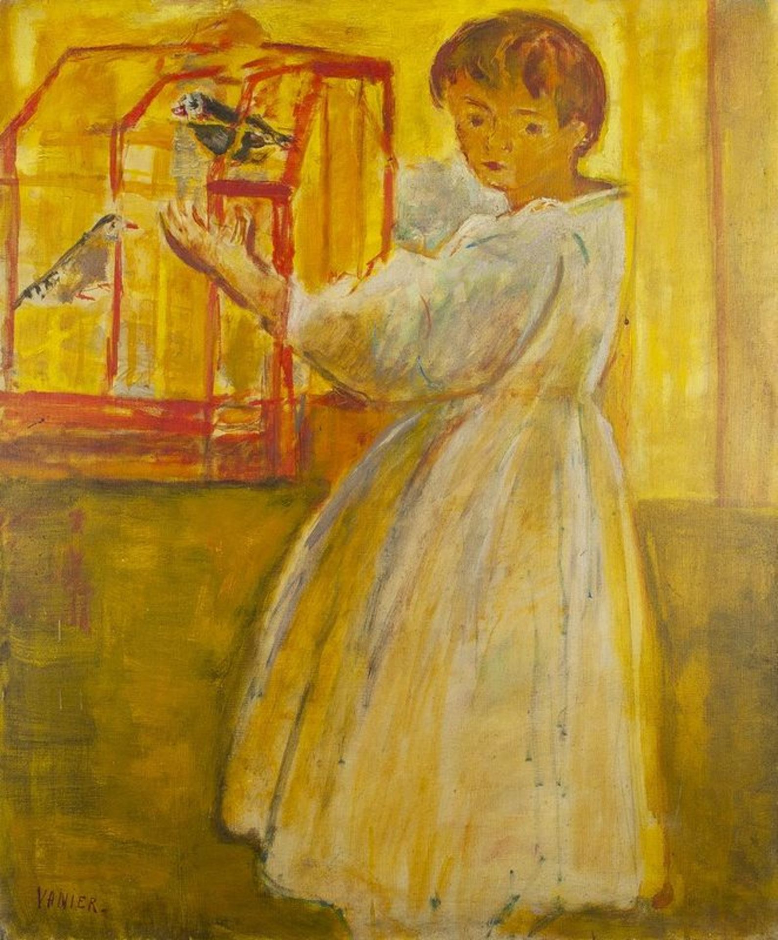 SIMON CLAUDE VANIER (1903-1958) Girl with a cage with birds - Signed 'Varnier’ [...]