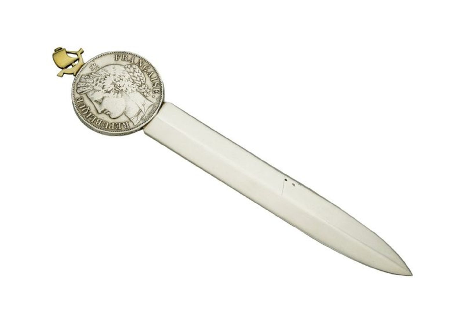 VINTAGE CARTIER SILVER GILT LETTER OPENER WITH FRENCH COIN (5 FR 1850) - French [...]