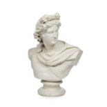 A PARIAN BUST OF APOLLO 19TH CENTURY - Modelled quarter-length, his head turned to [...]