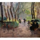 Elie Anatole PAVIL (1873-1948) At the park in the rain - Signed (lower left) Oil [...]