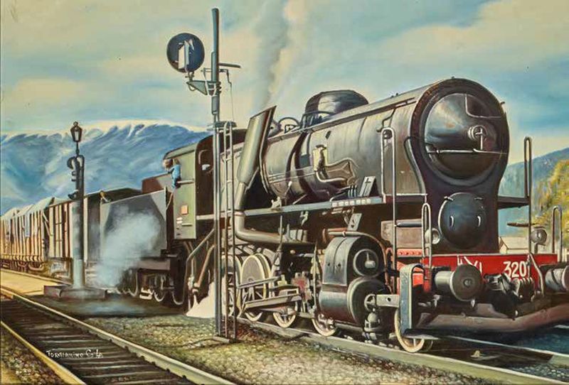 Torgianino C. Locomotive - signed 'Torgianino Co La' Oil on canvas 60 x 90 cm - [...]