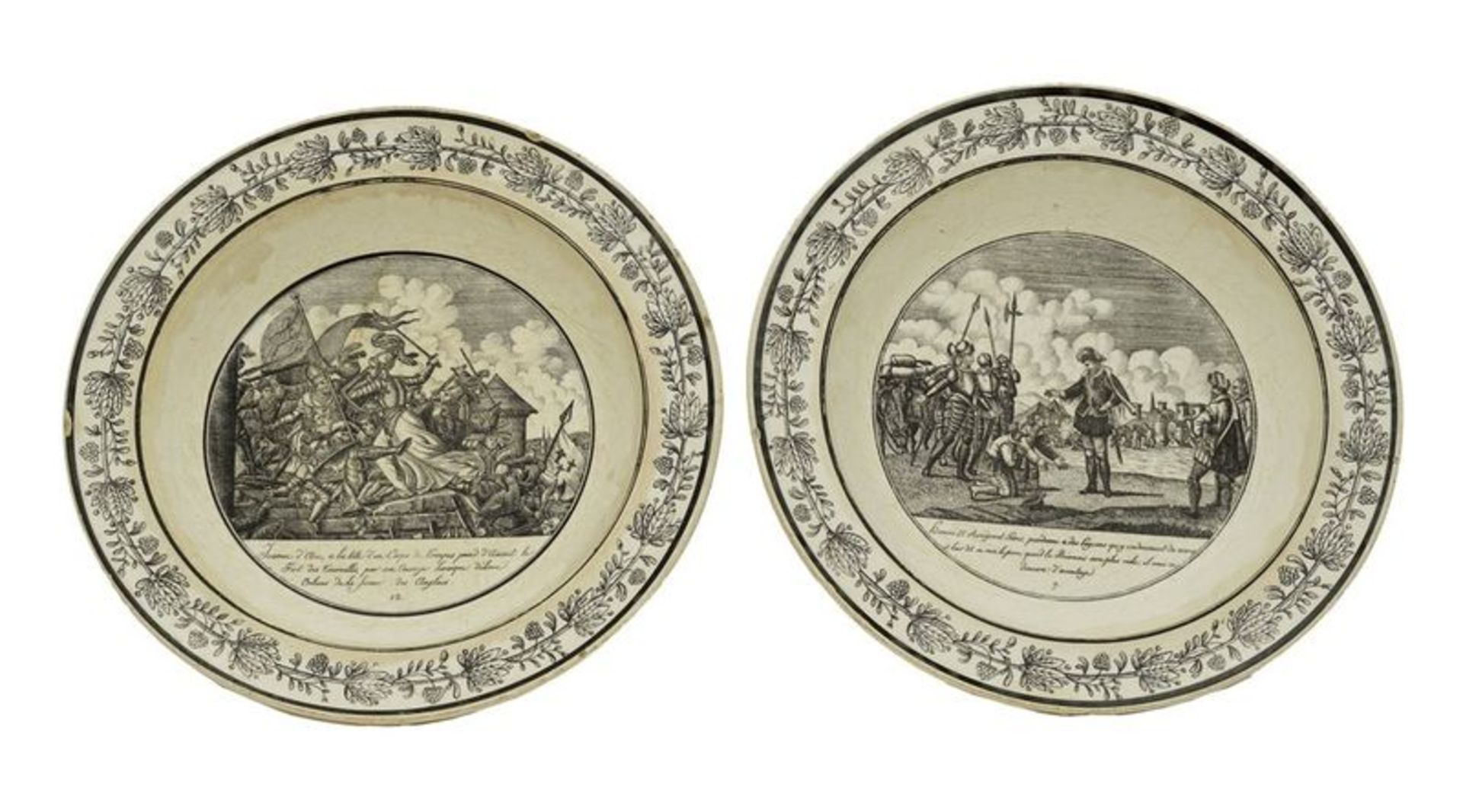 Two French Faience plates featuring scenes of French history Choisy-le-Roi pottery [...]