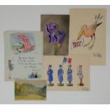 Album of 40 original Art Deco drawings and watercolours of charms, humorous [...]