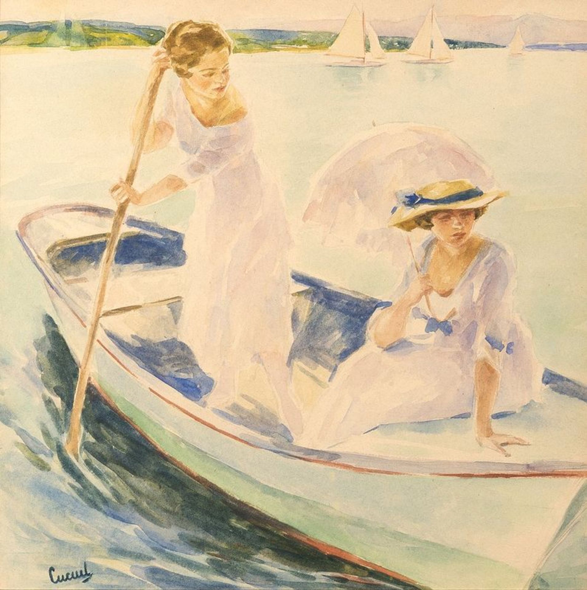 EDWARD CUCUEL (1879 – 1954) Boating on a Sunday Afternoon - Watercolour and [...]