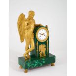 FRENCH ORMOLU, PATINATED-BRONZE AND MALACHITE MANTEL CLOCK, Early 19th century - [...]