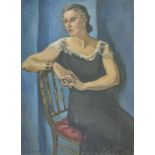 MARTHA TERNAND (1888-?) Portait of a lady in a blue dress - Signed 'Martha [...]