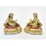 PAIR OF GUILTED BRONZE AND MARBLE FRENCH CHENETS, 19th century - They display a boy [...]