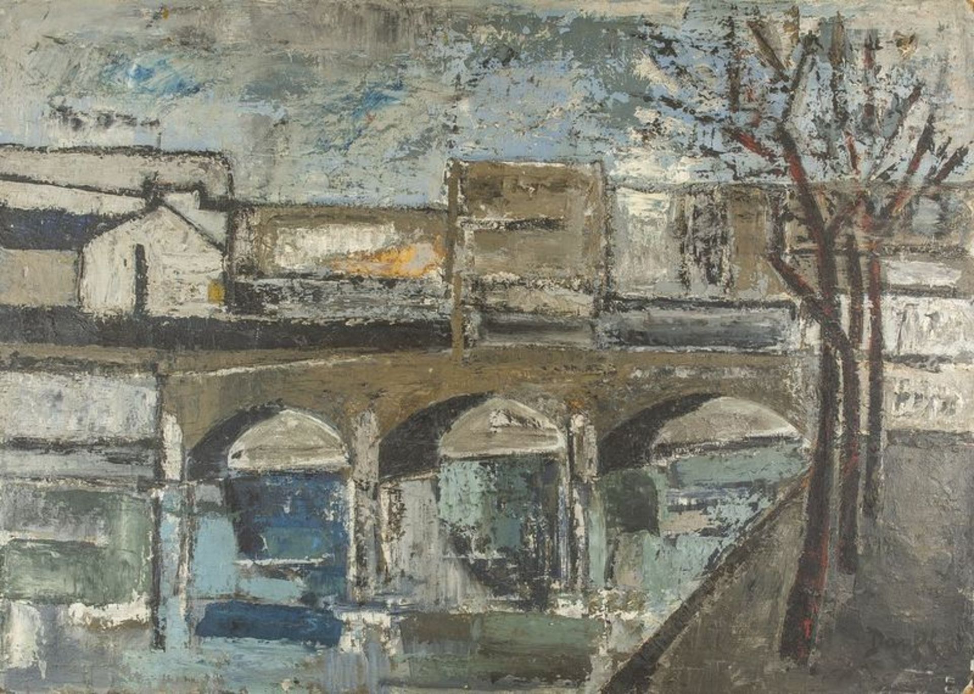 JACQUES DAUFIN (1930) Urban bridge - Signed and dated ‘Daufin 30’ (lower [...]