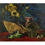 Still life with sunfowers and grapes - Signed (lower right) Oil on canvas 55 x 65 [...]