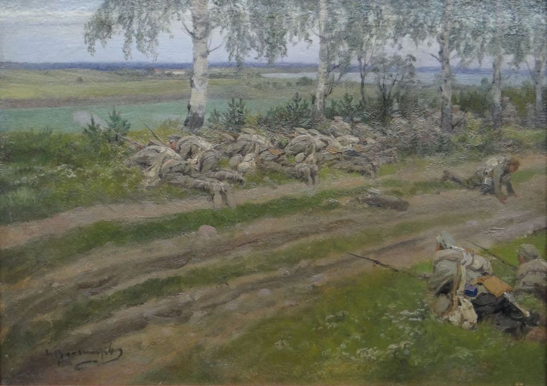 IVAN ALEKSEEVIC VLADIMIROV (1869-1947), War. Soldiers in the Front Line signed in [...]