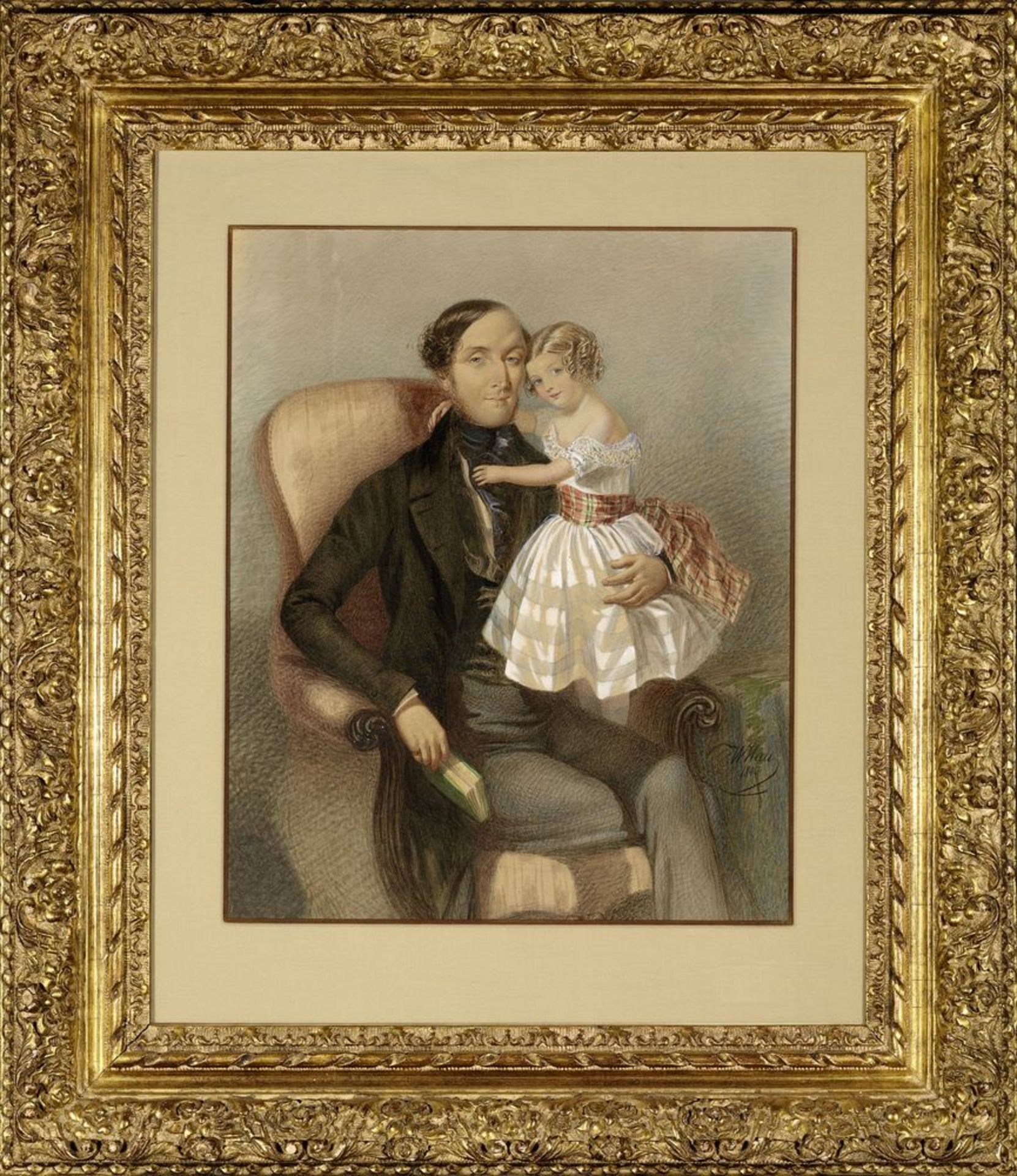 VLADIMIR IVANOVIC GAU (1816-1895) attributed, Portrait of a Man with a Girl signed [...] - Bild 2 aus 2