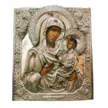 ICON IN A SILVER OKLAD «OUR LADY OF TIKHVIN»., Russia, the first half of the XVIII [...]
