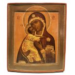 ICON «OUR LADY OF VLADIMIR»., Central Russia, XIX century. Wood (2 ark boards), [...]