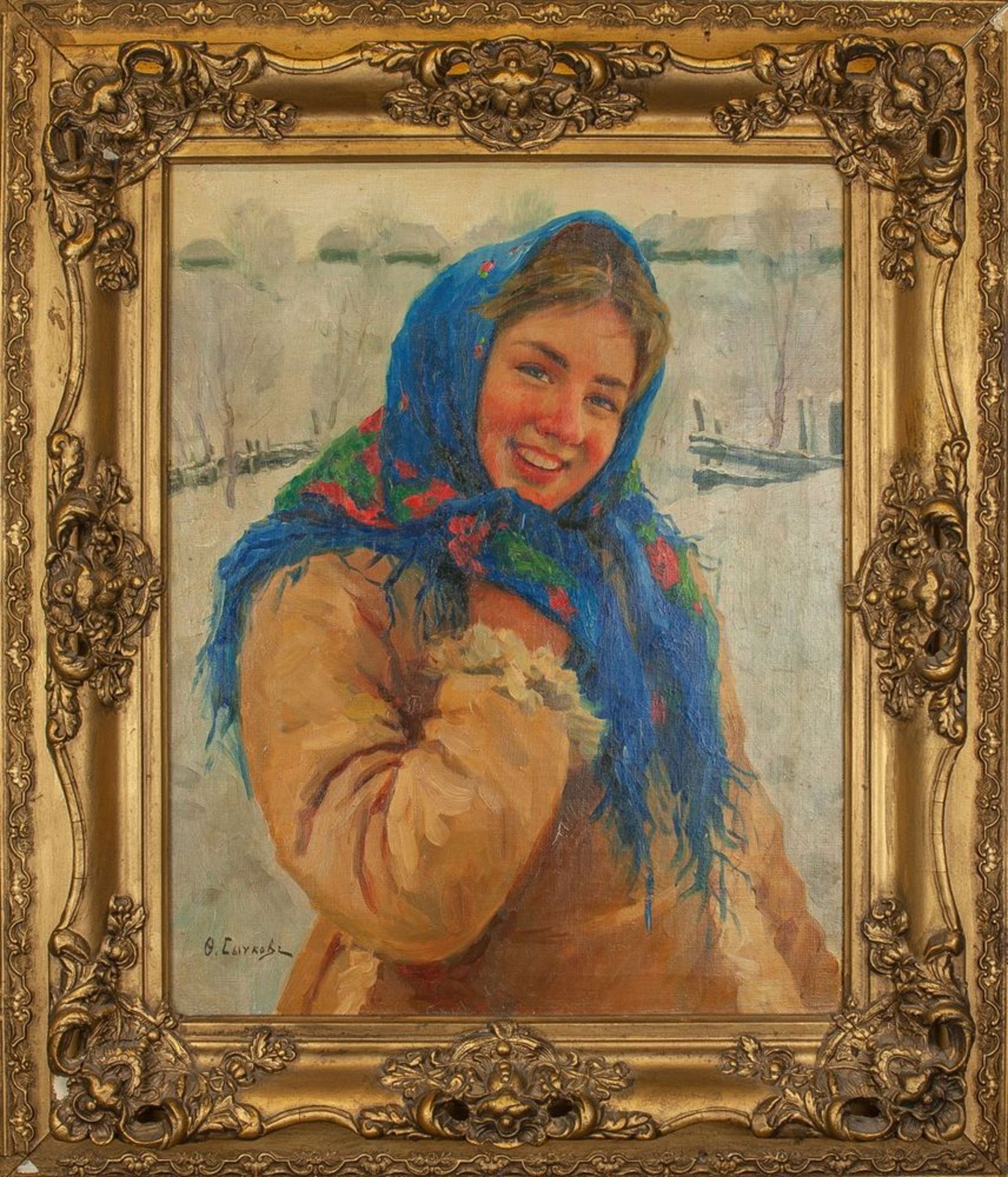 FEDOT VASILIEVICH SYCHKOV (1870-1958), Girl With Scarf Signed in Cyrillic ‘Ф. [...] - Image 2 of 2