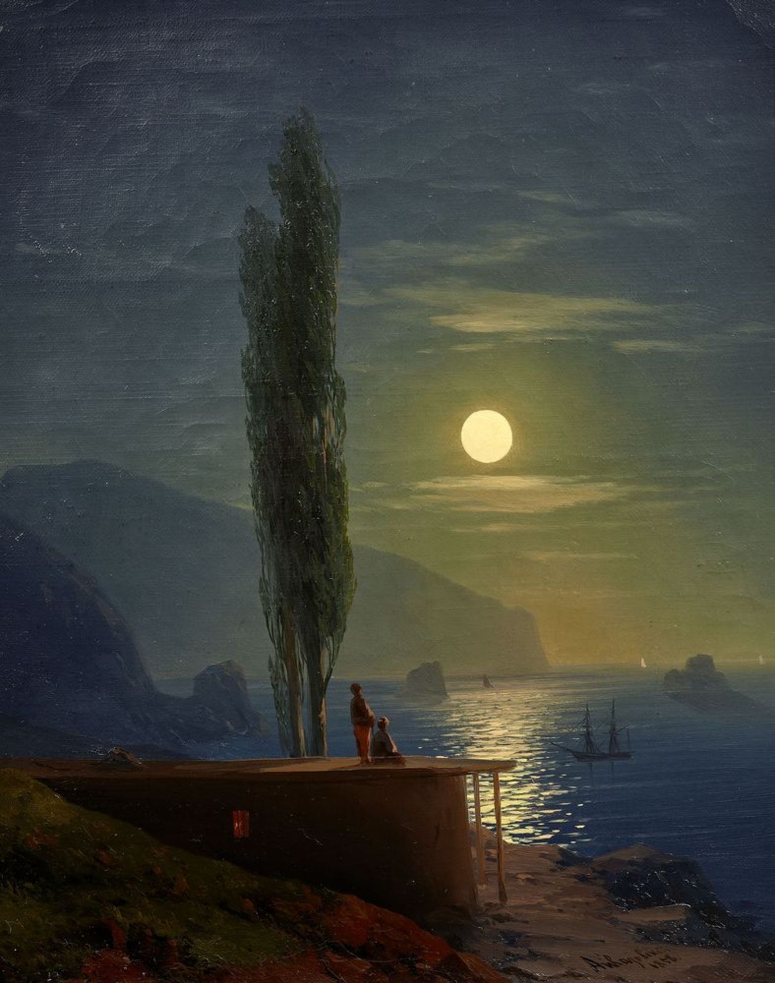 IVAN KONSTANTINOVICH AIVAZOVSKY (1817-1900), Figures by a moonlight shore signed in [...]