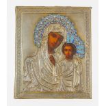 A RUSSIAN ICON OF «THE KAZAN MOTHER OF GOD» IN SILVER-GILT POLYCHROME ENAMELED [...]