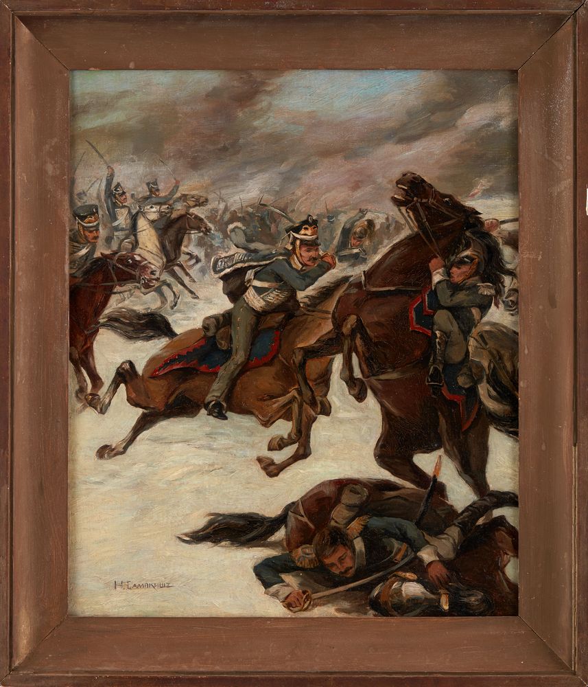 NIKOLAY SAMOKISH (1860-1944), attributed to, Cavalry battle signed in Cyrillic (lower [...] - Image 2 of 2