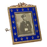 EXCEPTIONALLY FINE BELLE EPOQUE BLUE GUILLOCHÉ ENAMEL AND 14K GOLD PHOTOGRAPH FRAME, [...]