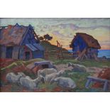 ANATOLY KAIGORODOV (1878-1945), Summer Ladscape with Resting Sheep signed and dated [...]