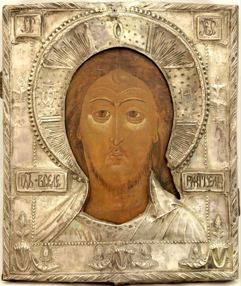 AN ICON «CHRIST PANTOCRATOR» IN A SILVER OKLAD, Russia, Volga region, late [...]