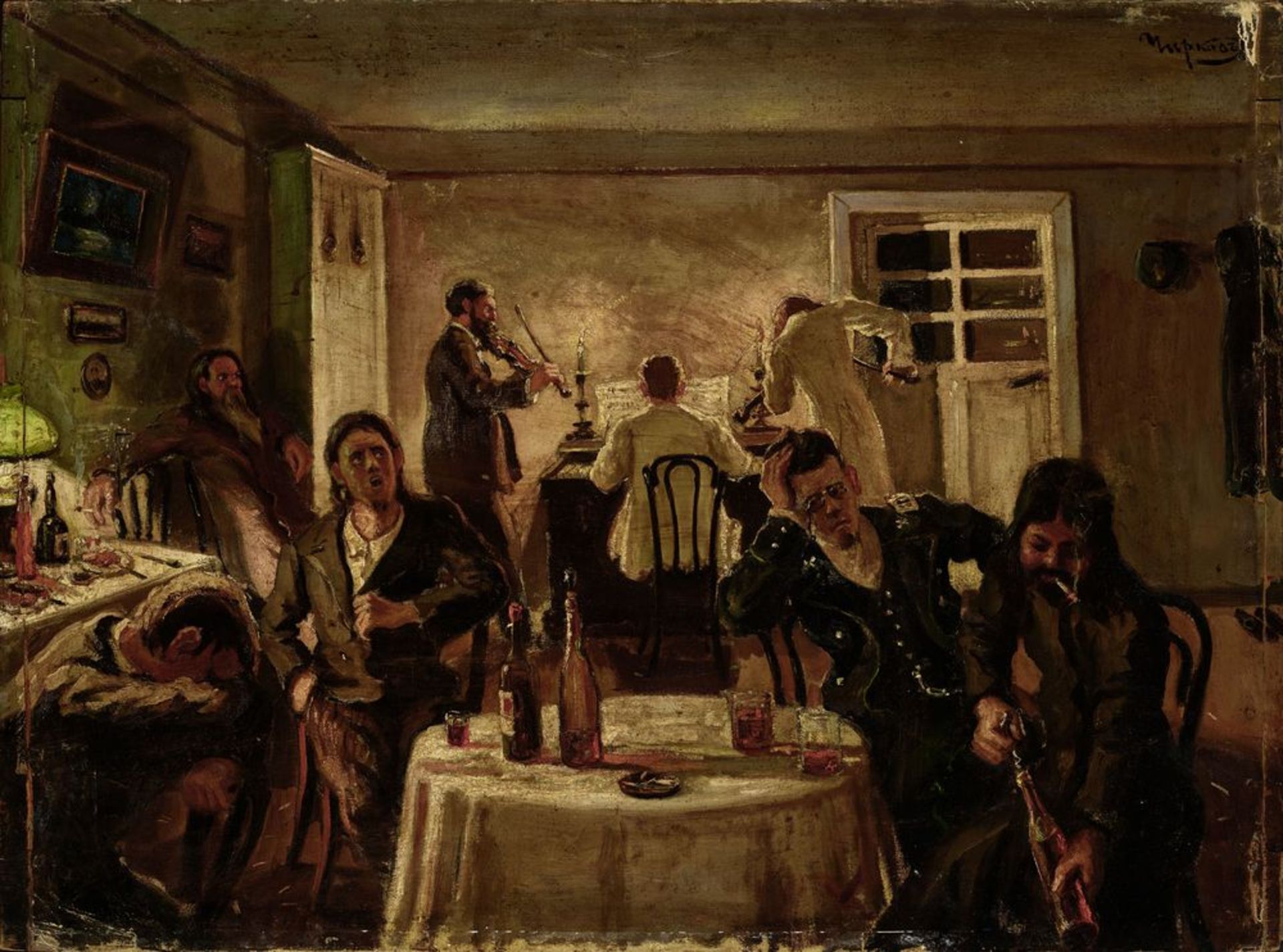 ALEXANDR INNOKENTIEVICH CHIRKOV (1865-1913), Night gatherings signed in Cyrillic [...]