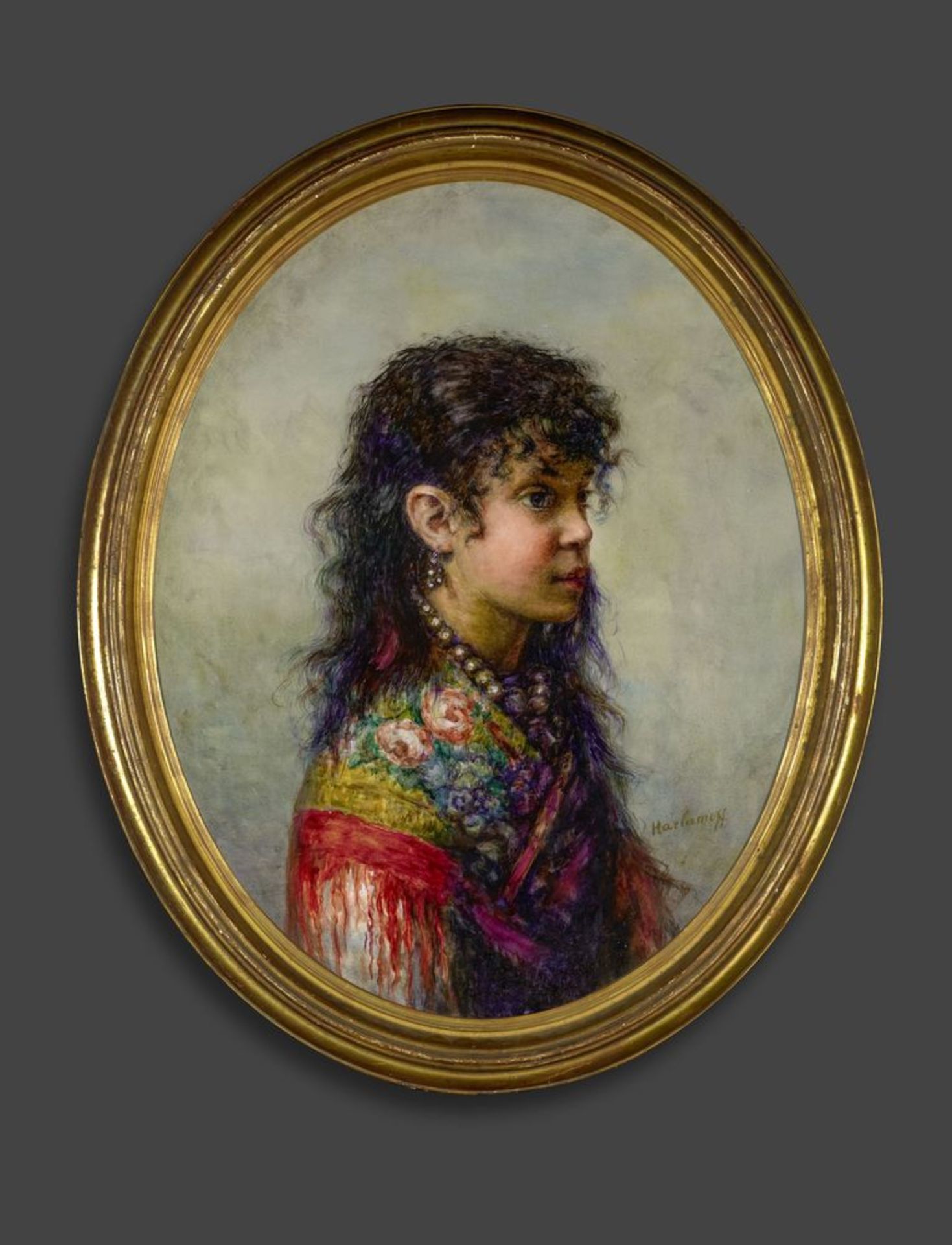 ALEXEJ HARLAMOFF (1840–1925), Portrait of a young gypsy girl signed ‘Harlamoff’ [...] - Bild 2 aus 2
