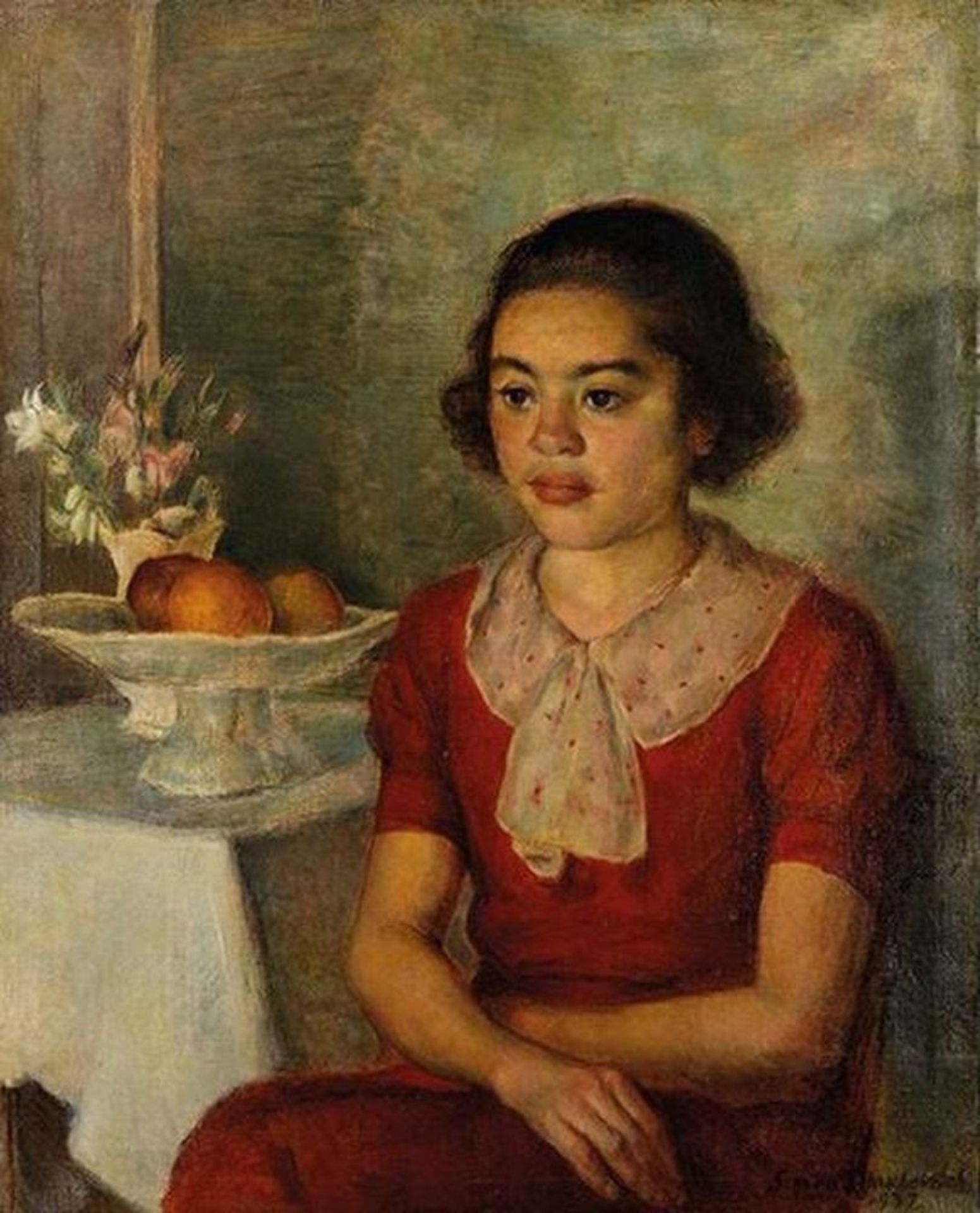 SIMKA SIMKHOVITCH (1885-1949), Girl in red Signed and dated ‘Simka Simkhovitch [...]