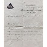 NIKOLAI NIKOLAEVICH (Junior; 1856-1929), AUTOGRAPH, A handwritten letter addressed [...]