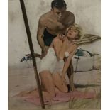 COBY WHITMORE (1913-1988) - Couple on the beach Oil on canvas 39.4 x 31cm Executed [...]