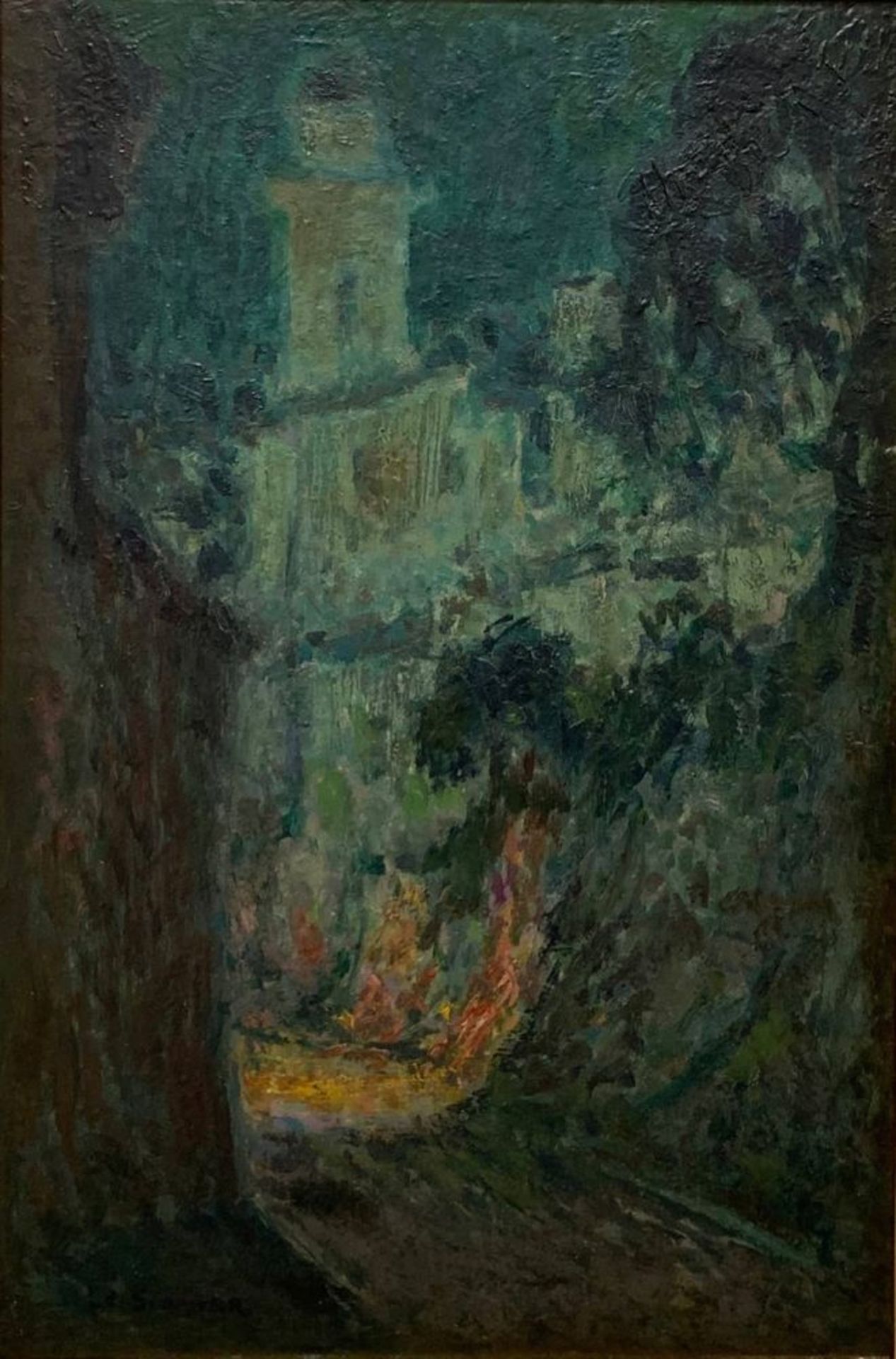 HENRI LE SIDANER (1862-1939) - La rue au clair de lune, Villefranche-sur-Mer Signed [...]