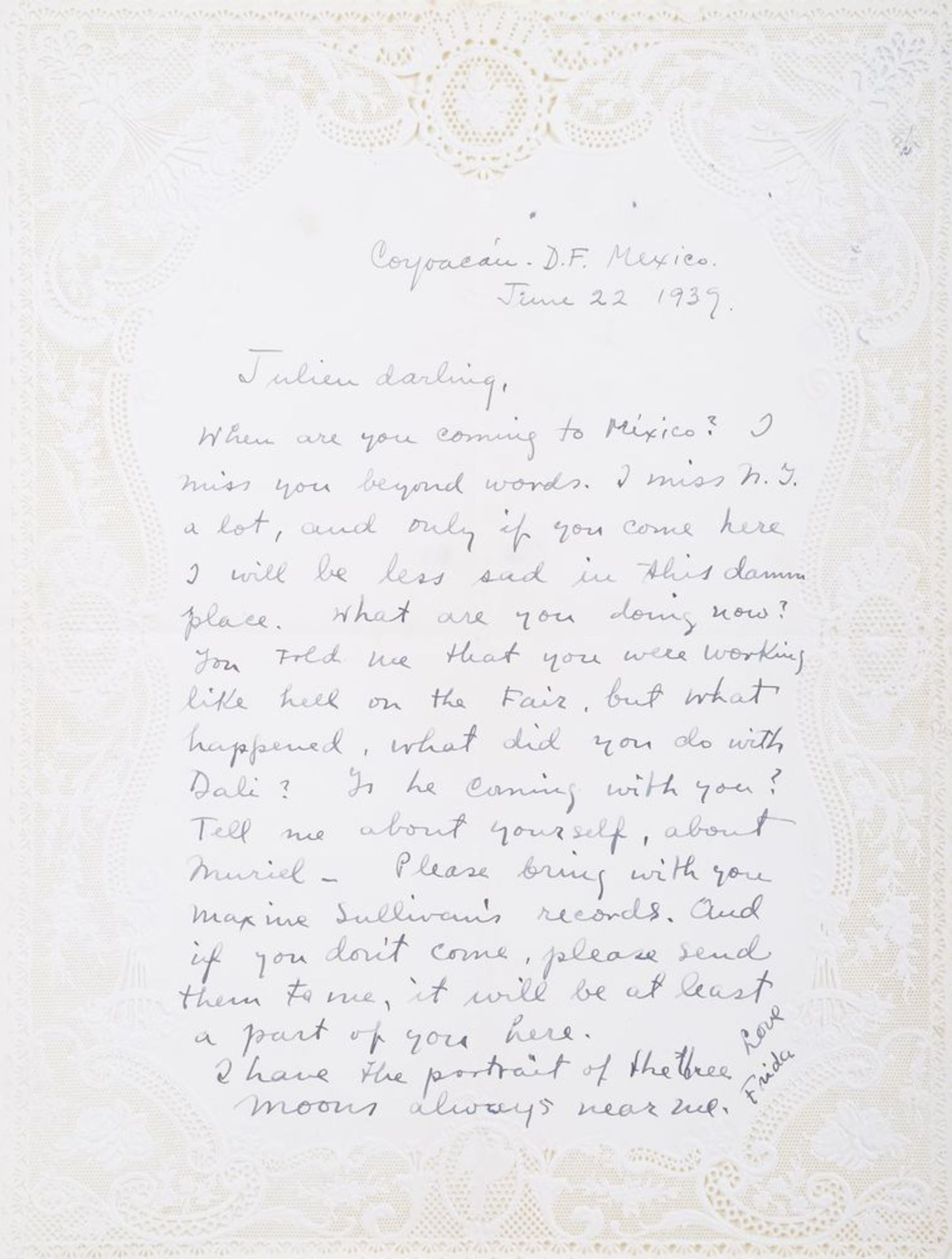 KAHLO FRIDA (1907-1954) - Autograph Letter Dated and Signed. A.L.S. “Frida”, [...]