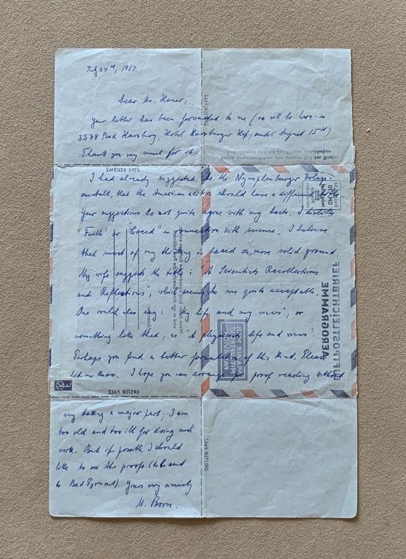 BORN MAX ( 1882-1970) - Handwritten letter. Autograph letter signed “M. Born” to [...] - Bild 4 aus 4