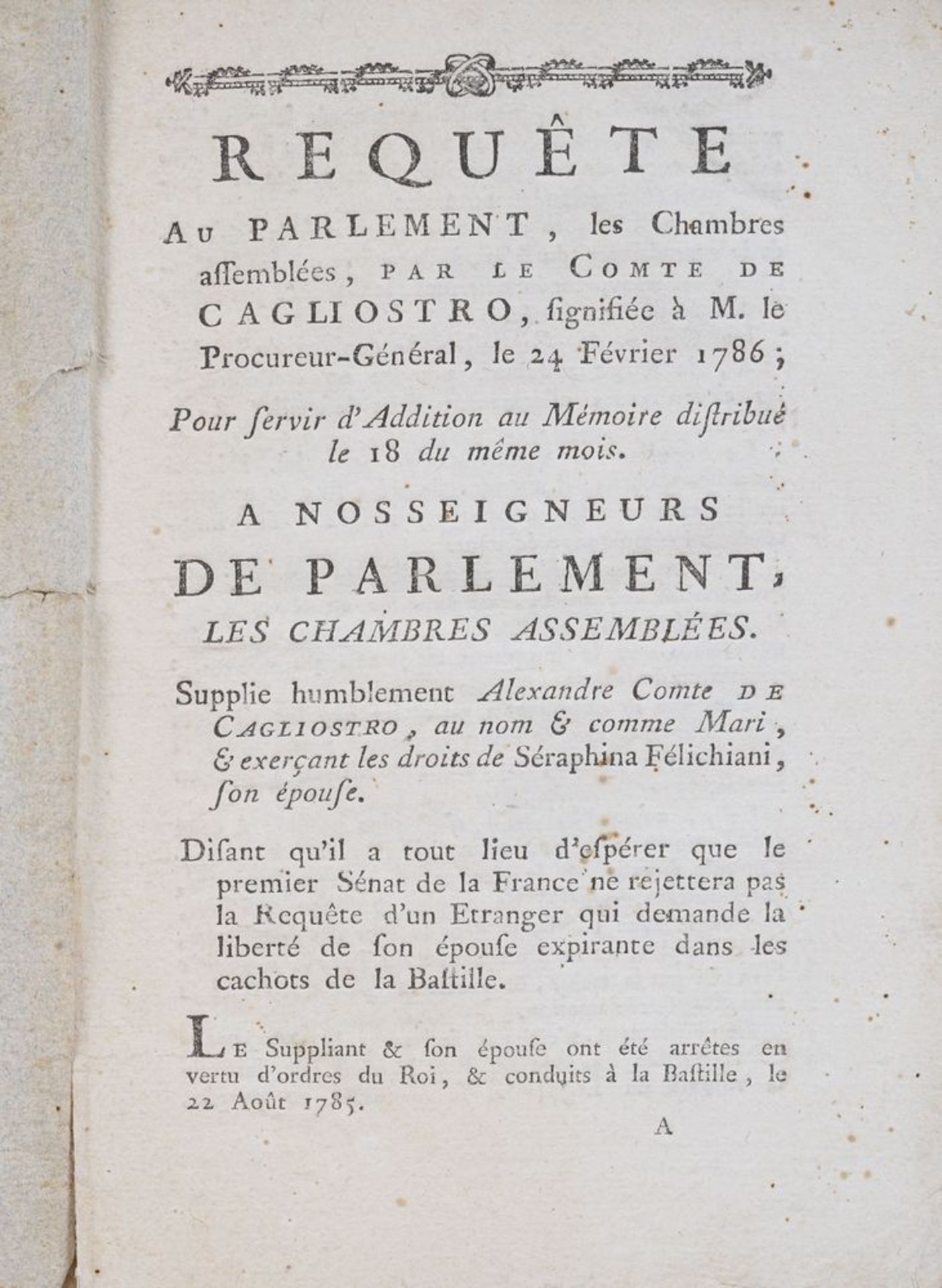 MARIE-ANTOINETTE AND THE MATTER OF THE NECKLACE. - CAGLIOSTRO (Giuseppe Balsamo, [...]