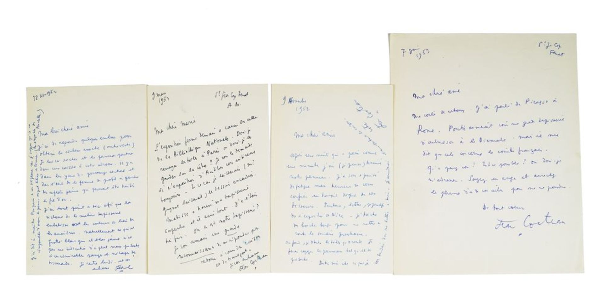 JEAN COCTEAU (1889-1963) - 4 SIGNED AUTOGRAPH LETTERS to Marie CUTTOLI. Letters [...]