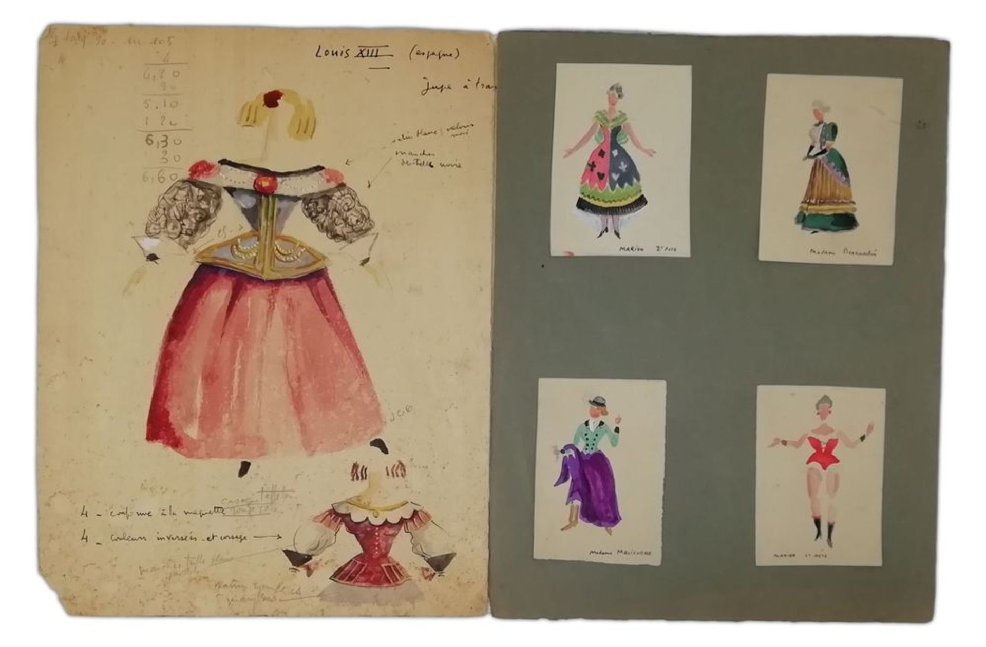 COLLECTION OF COSTUME WATERCOLOURS AND SKETCHES FOR THEATRE - Two in big format, 9 in [...]