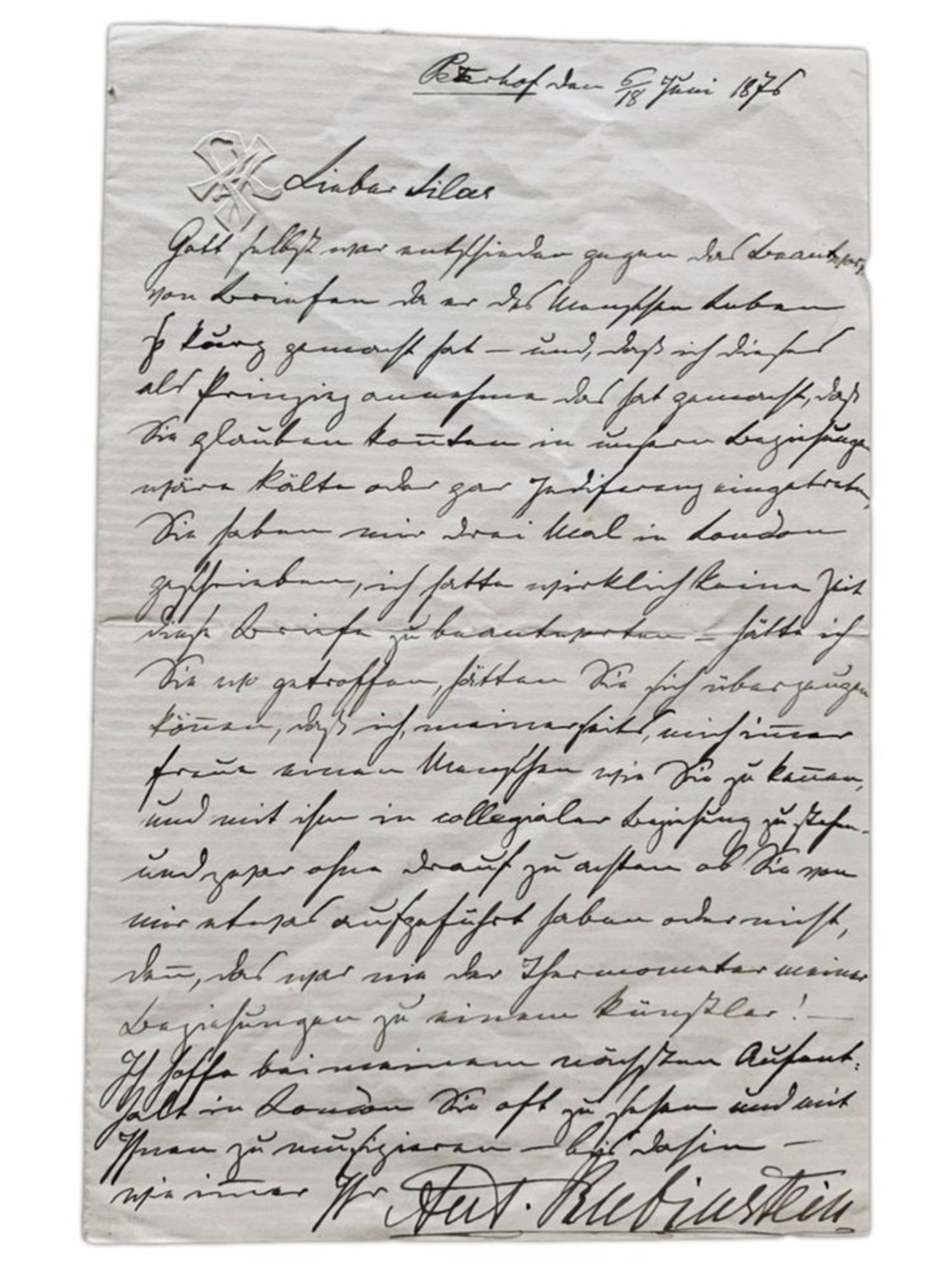 ANTON RUBINSTEIN (1829-1894) - Autograph letter to the Dutch composer and organist [...]