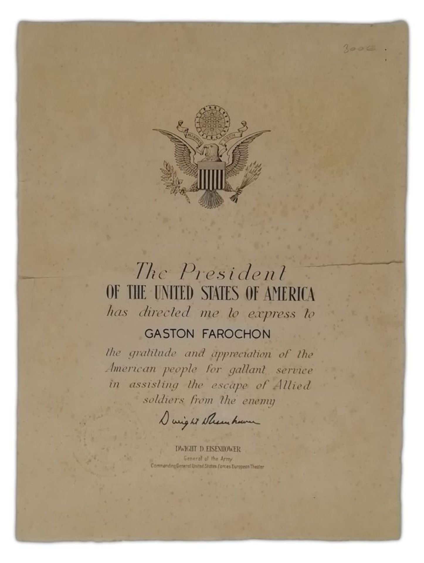 DWIGHT D. EISENHOWER (1890-1969) - Official document addresed to G. Farochon with [...]