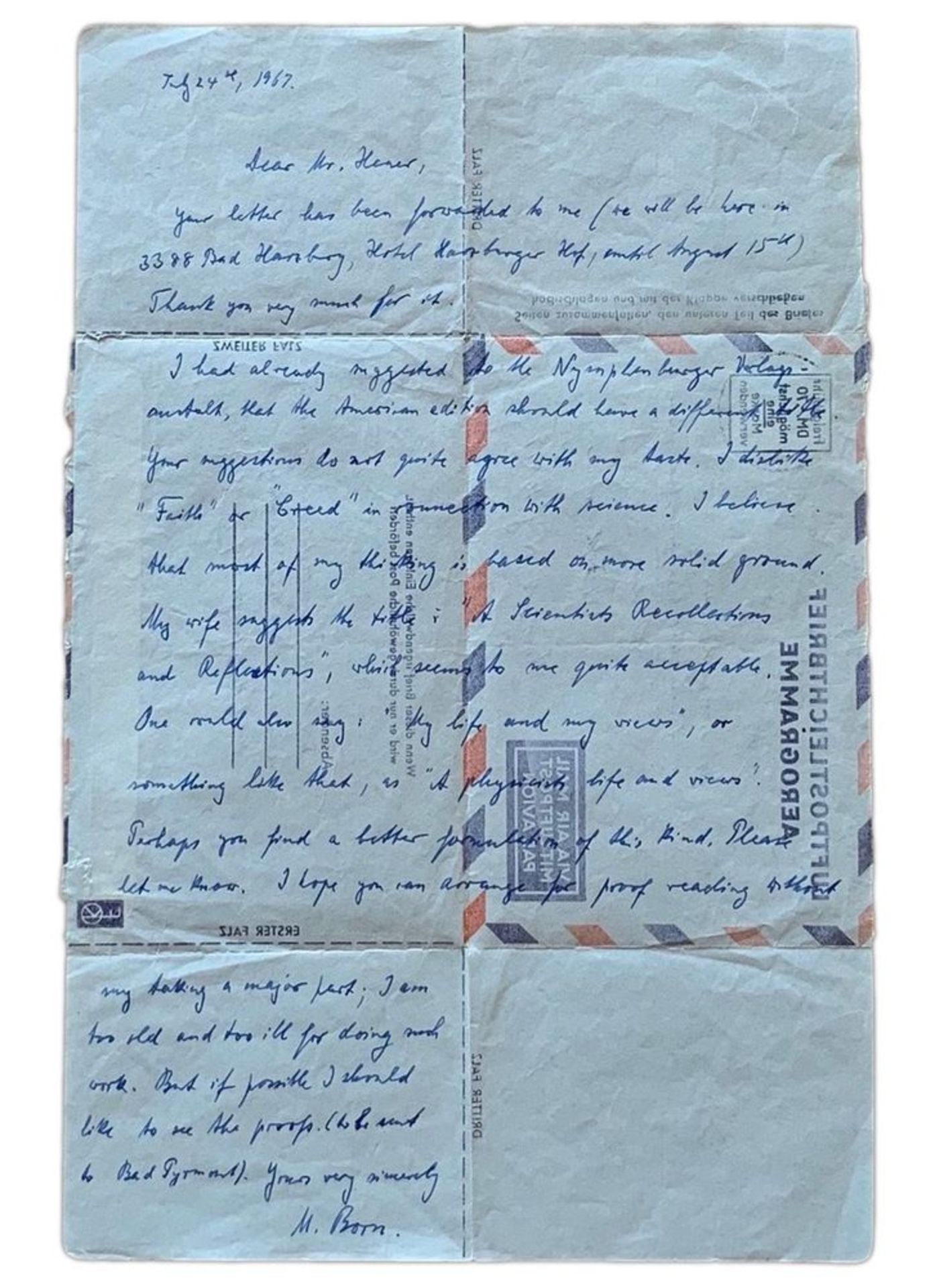 BORN MAX ( 1882-1970) - Handwritten letter. Autograph letter signed “M. Born” to [...] - Image 2 of 4