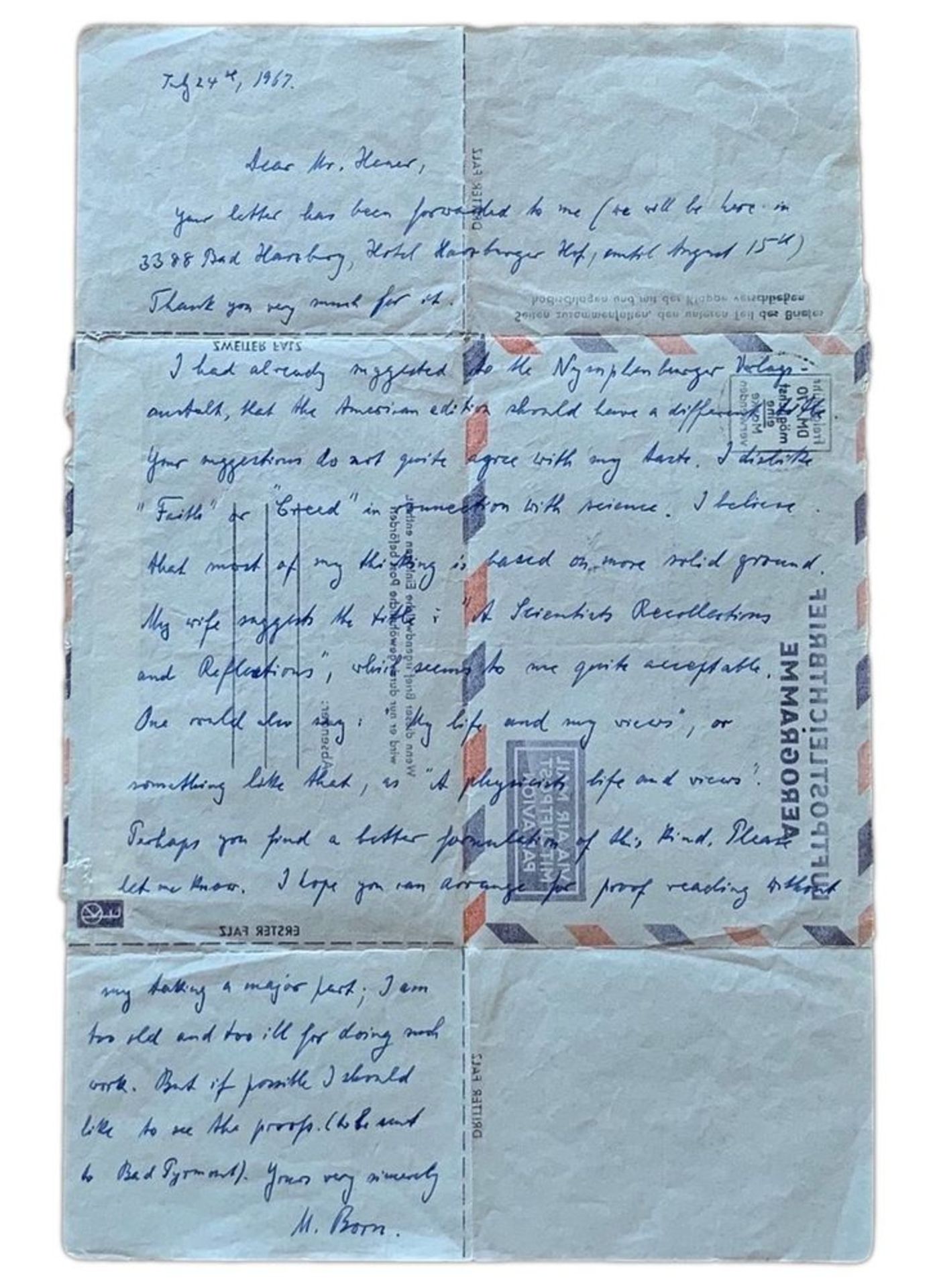 BORN MAX ( 1882-1970) - Handwritten letter. Autograph letter signed “M. Born” to [...] - Bild 2 aus 4