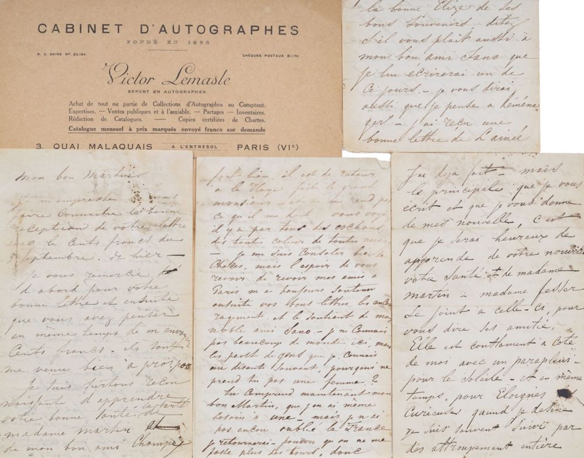 JONGKIND JOHAN BARTHOLD (1819-1891) - Autograph letters. 1 letter, JOINT 3 long [...]