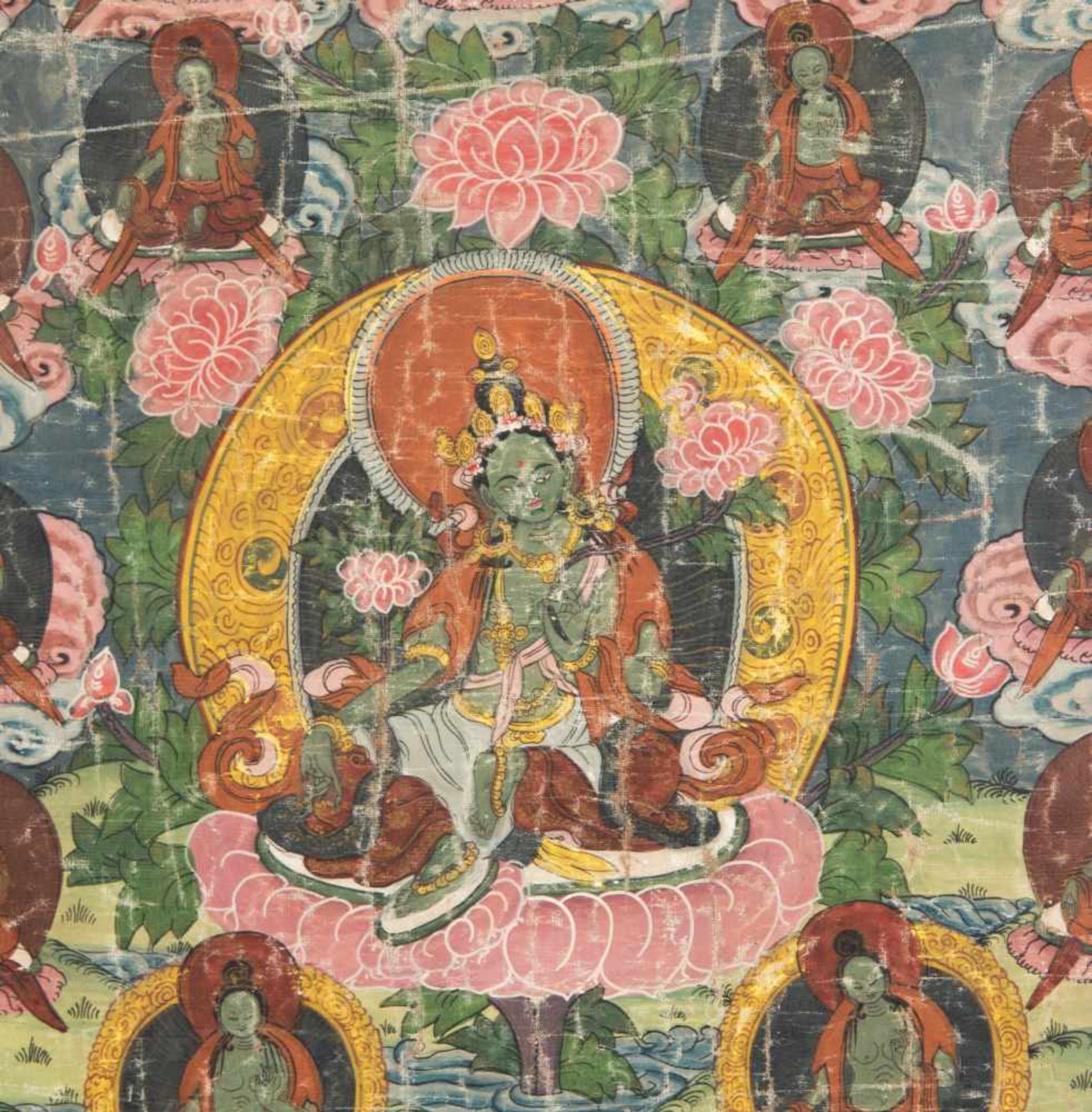 A Tibetan thangka of a Green Tara - Bild 2 aus 2