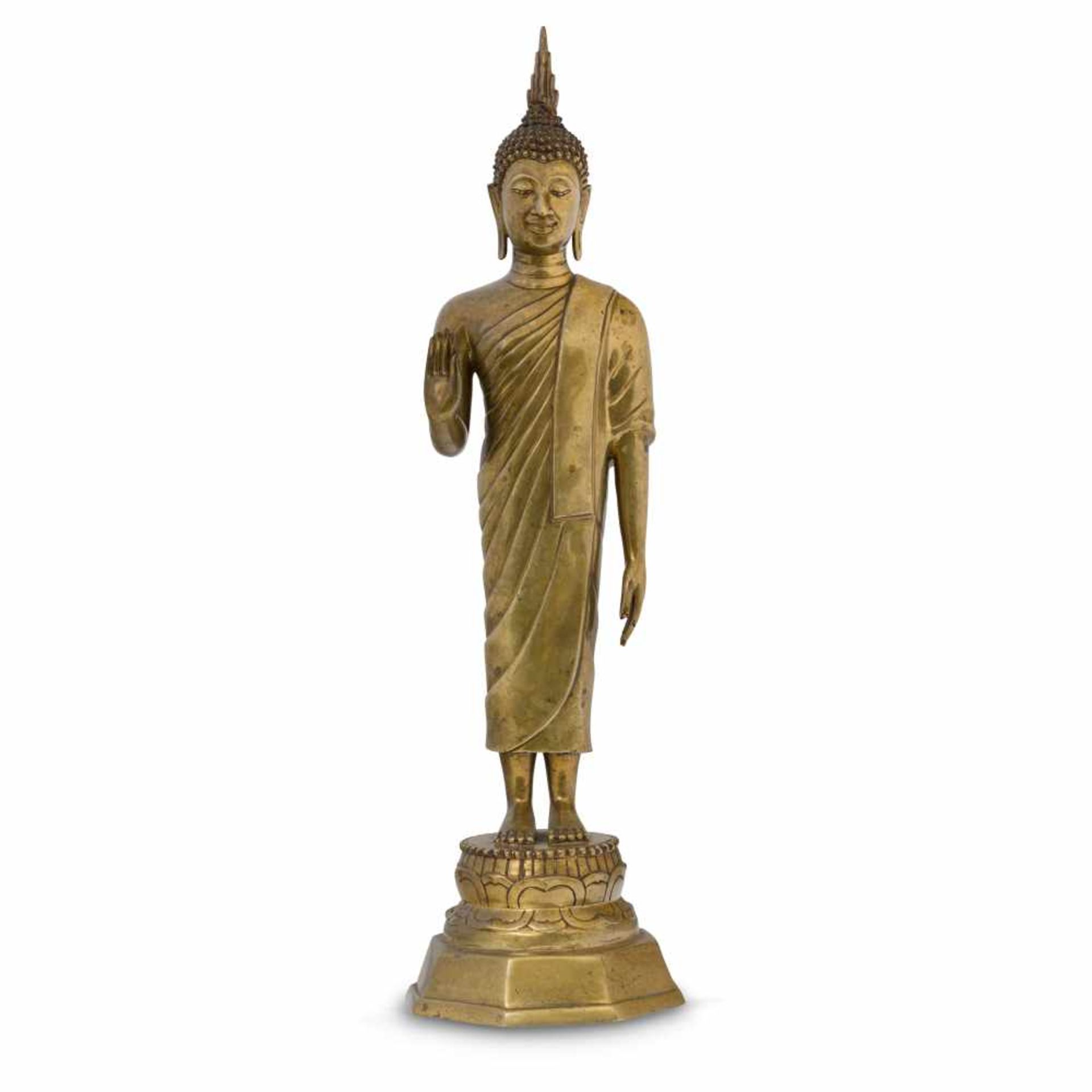 A Thai Bronze Standing Figure of Buddha.