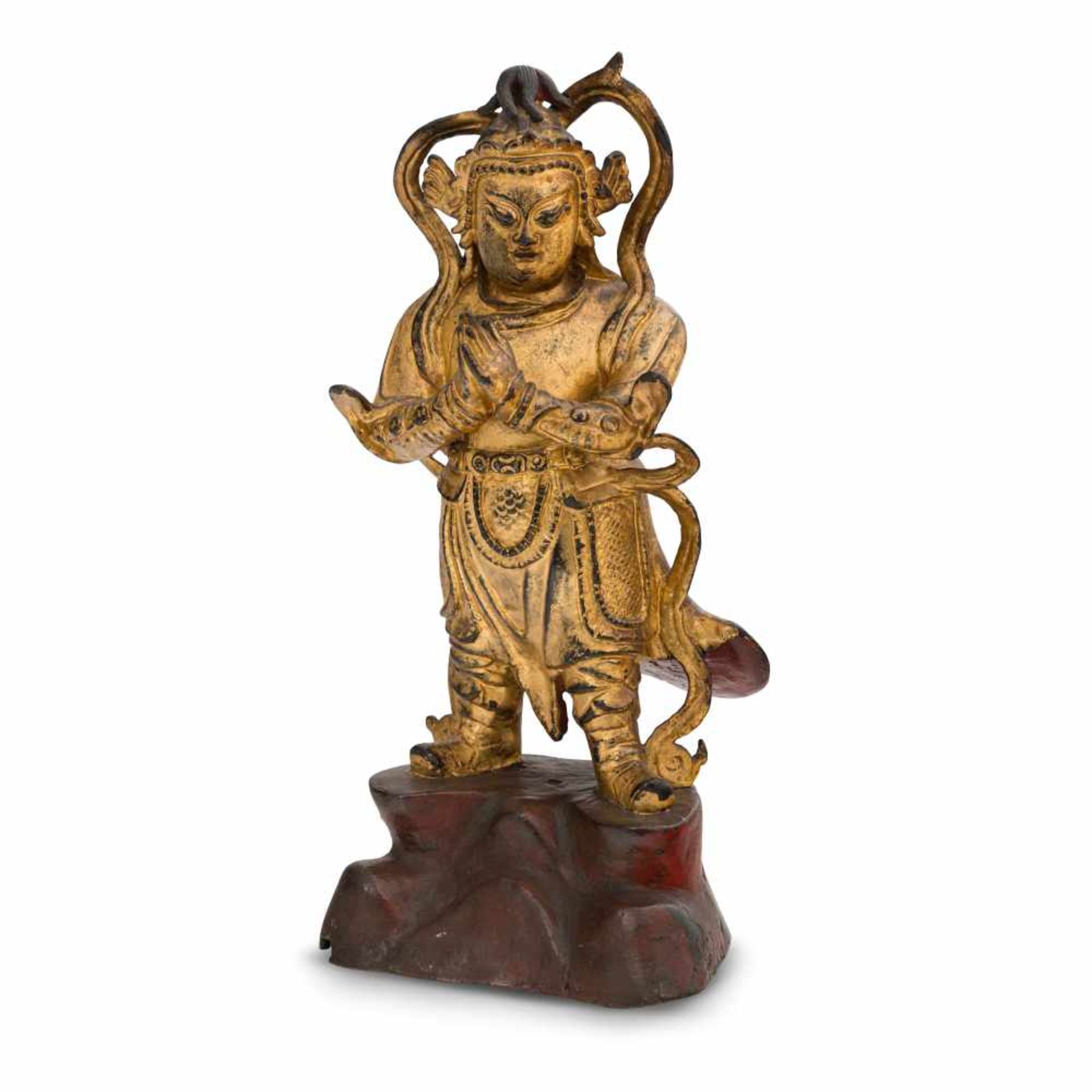A Chinese Gilt-Lacquered Bronze Figure of Weituo