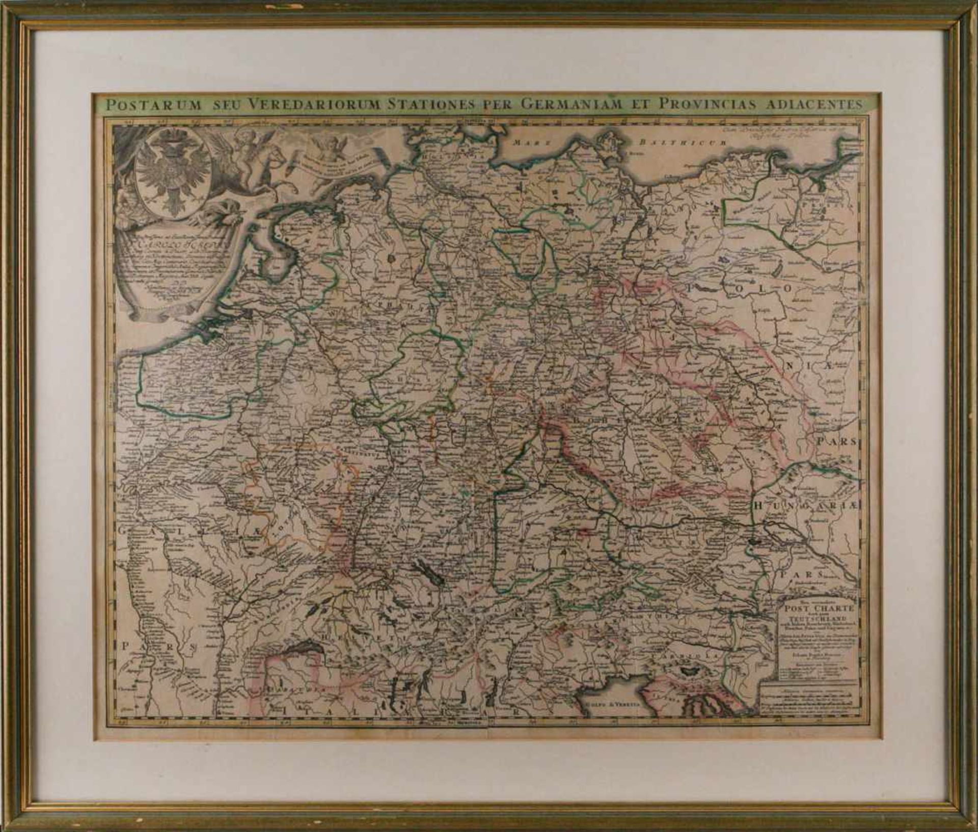 GRAFIKPostarum seu Veredariorum Stationes per Germaniam et Provincias adiacentes Kupferstich, farbig - Image 2 of 2