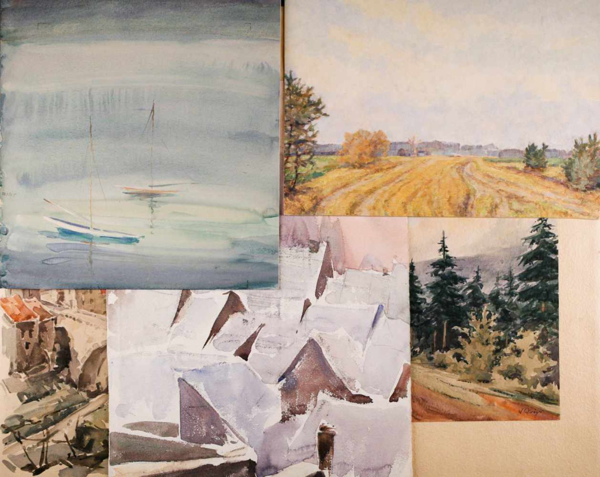 AQUARELLSammlung moderner Aquarelle 'Landschaften und Stillleben' 11-teilig; Diverse (Misch)