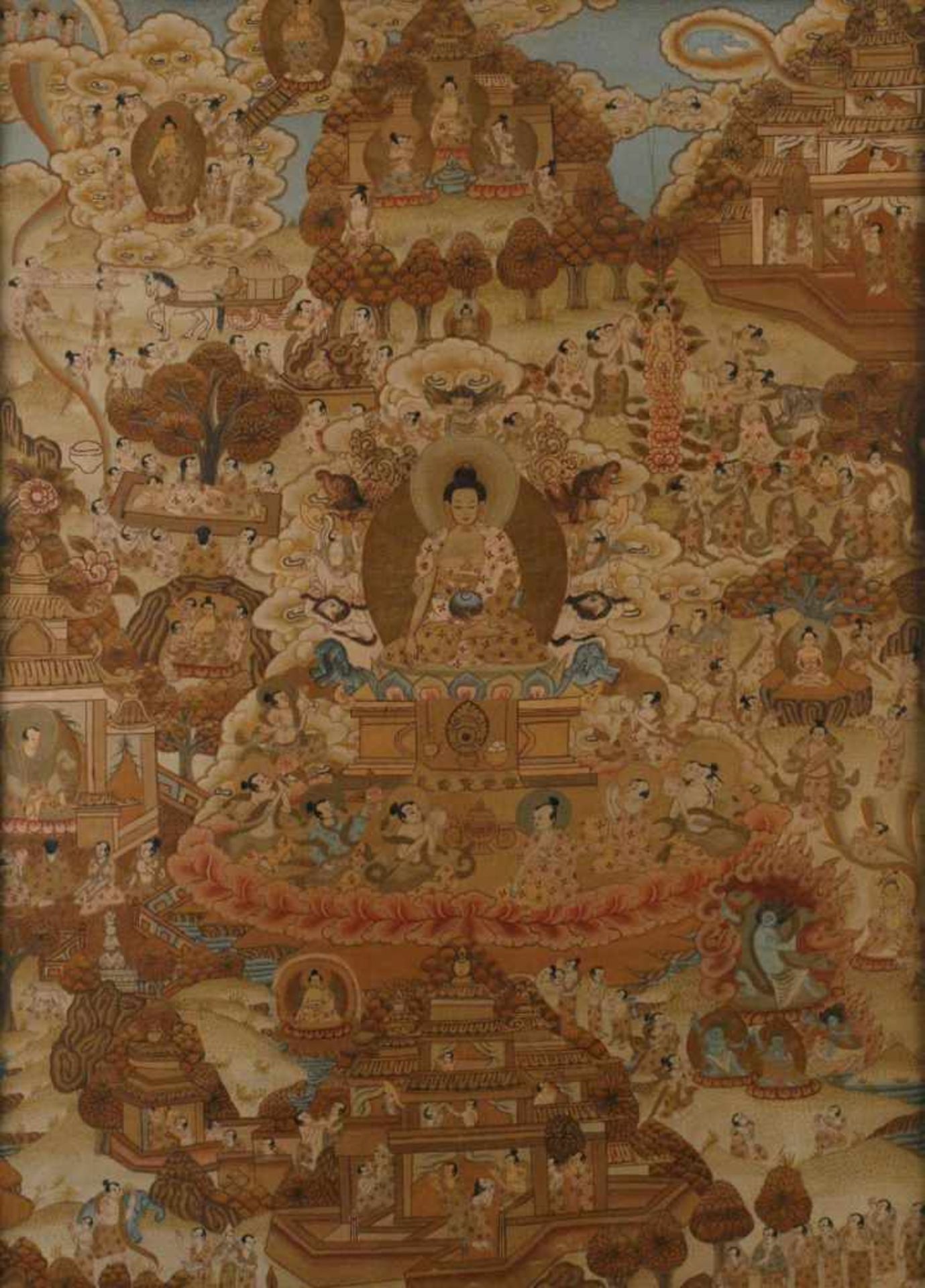 ASIATIKAKONVOLUT AUS VIER TIBETANISCHEN THANGKA-DARSTELLUNGEN Tibet/Nepal, um 1900 Jeweils