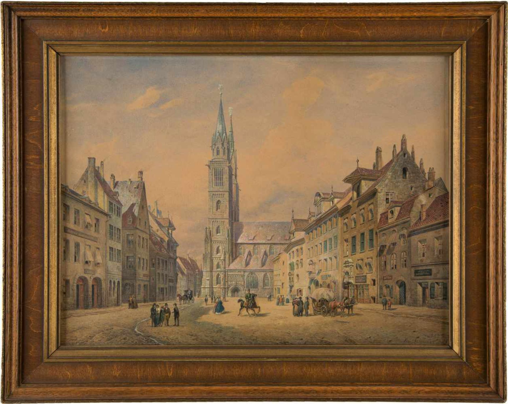 AQUARELLBlick von der Königstraße auf St. Lorenz, Nürnberg Aquarell und Gouache auf - Bild 2 aus 2